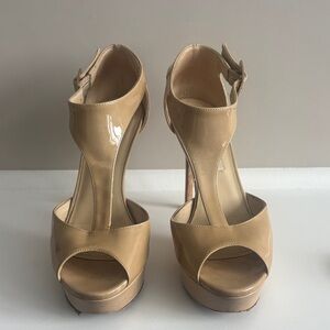 Jimmy Choo Beige Patent T-strap Sandals